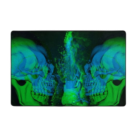 XMXT Non-Slip Area Rug, Water Flame Music Skull Print Polyester Rugs for Living Room, 36 x 24 inches Multicolor
