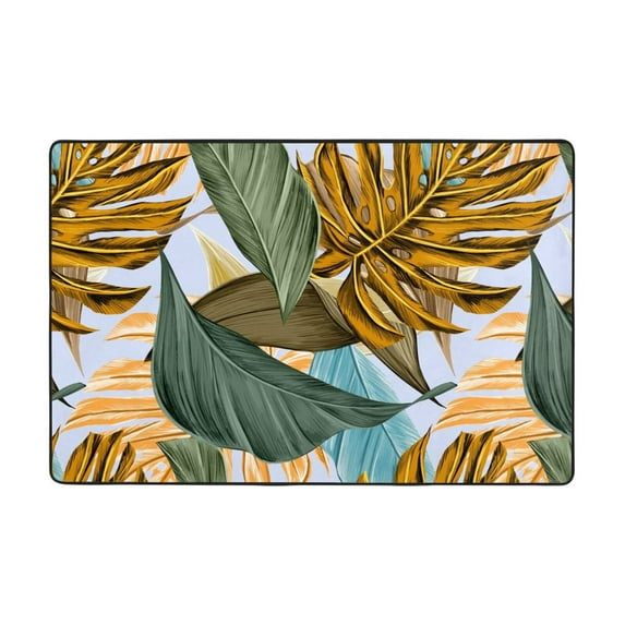 XMXT Non-Slip Area Rug, Yellow Tropical Jungle Print Polyester Rugs for Living Room, 72 x 48 inches Multicolor