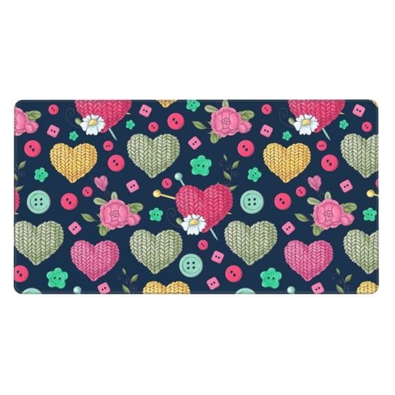 XMXT Non-Slip Gaming Mouse Pad, Cartoon Knit Love Print Mousepad Computer Keyboard Mats Desk Pads Office Decor Accessories, 15.8"x29.5"