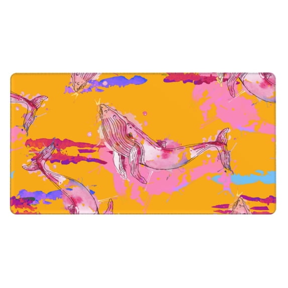 XMXT Non-Slip Gaming Mouse Pad, Pink Watercolor Whale Mousepad Computer Keyboard Mats Desk Pads Office Decor Accessories, 15.8"x29.5"