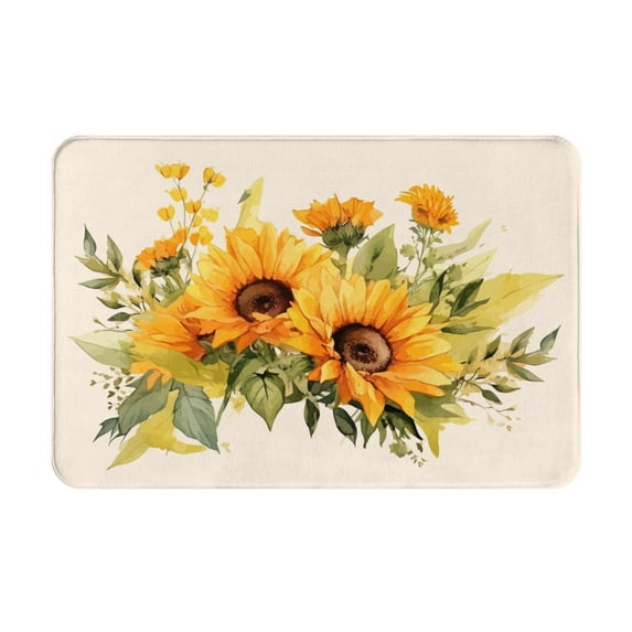 XMXT Non-Slip Polyester Bathroom Rugs Kitchen Door Mat, Beautiful Sunflower Watercolor Machine Washable Bath Mats Rug for Kitchen Shower Bathtub Decor, 15.7 x 23.6 inches