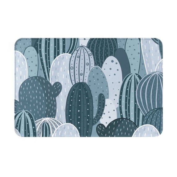 XMXT Non-Slip Polyester Bathroom Rugs Kitchen Door Mat, Cactus Hand Painted Blue Machine Washable Bath Mats Rug for Kitchen Shower Bathtub Decor, 15.7 x 23.6 inches