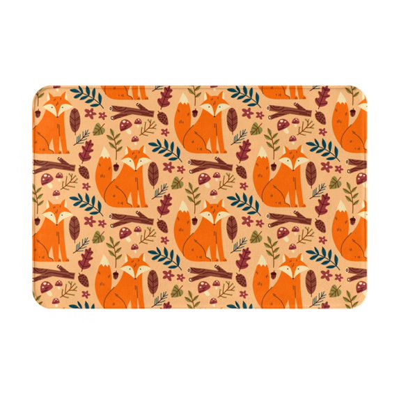 XMXT Non-Slip Polyester Bathroom Rugs Kitchen Door Mat, Christmas Decorations Fox Print Machine Washable Bath Mats Rug for Kitchen Shower Bathtub Decor, 15.7 x 23.6 inches
