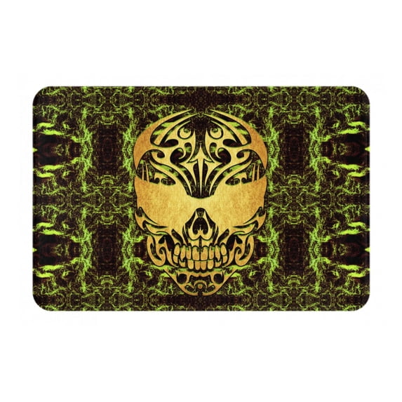 XMXT Non-Slip Polyester Bathroom Rugs Kitchen Door Mat, Death Tribe Skull Yellow Print Machine Washable Bath Mats Rug for Kitchen Shower Bathtub Decor, 15.7 x 23.6 inches