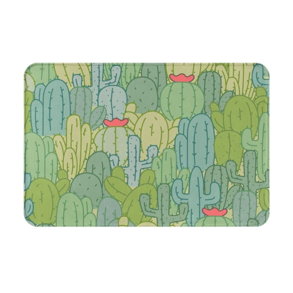 XMXT Non-Slip Polyester Bathroom Rugs Kitchen Door Mat, Seamless Cactus Print Machine Washable Bath Mats Rug for Kitchen Shower Bathtub Decor, 15.7 x 23.6 inches