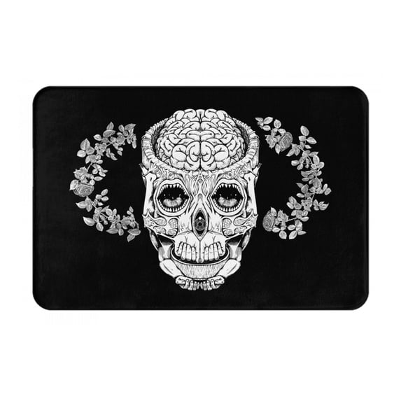 XMXT Non-Slip Polyester Bathroom Rugs Kitchen Door Mat, Star Skull Rose Print Machine Washable Bath Mats Rug for Kitchen Shower Bathtub Decor, 15.7 x 23.6 inches