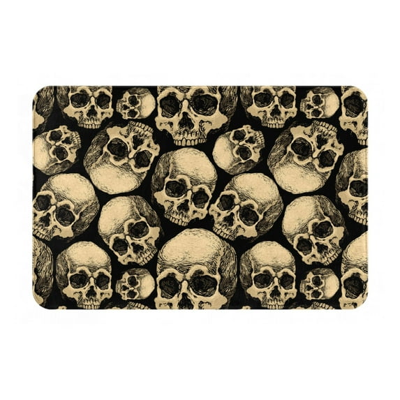 XMXT Non-Slip Polyester Bathroom Rugs Kitchen Door Mat, Vintage Skull Illustration Machine Washable Bath Mats Rug for Kitchen Shower Bathtub Decor, 15.7 x 23.6 inches