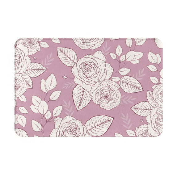 XMXT Non-Slip Polyester Bathroom Rugs Kitchen Door Mat, White Hand Painted Roses Machine Washable Bath Mats Rug for Kitchen Shower Bathtub Decor, 15.7 x 23.6 inches