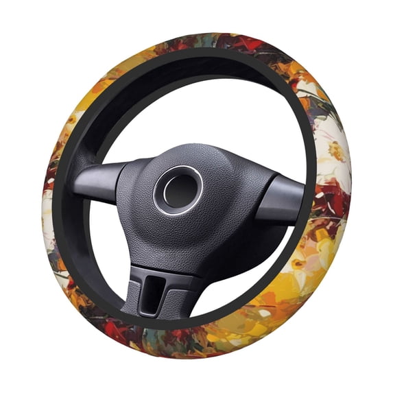 XMXT Oil Painting Floral Patterns Steering Wheel Cover, Elastic Non-Slip Universal Fit Car Decor Accessories Protector for Auto SUV Trucks