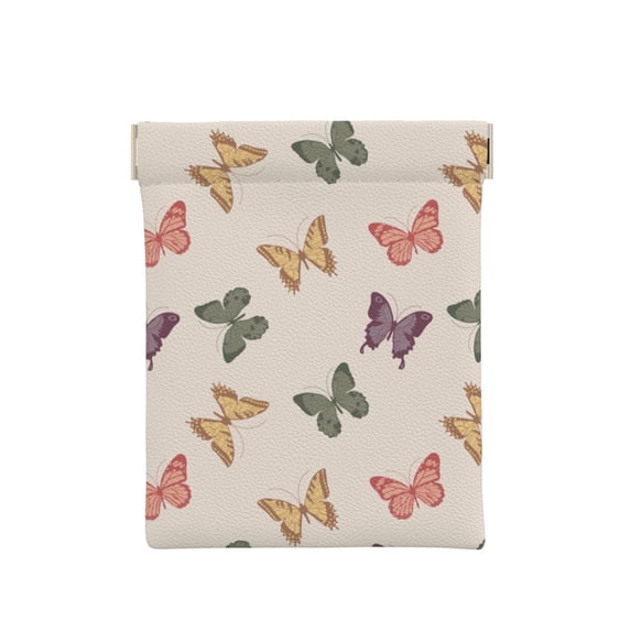 XMXT PU Leather Coin Purse for Women Men, Vintage Colorful Butterfly Mini Change Wallet Coin Pocket for Credit Card ID Key Storage Bags