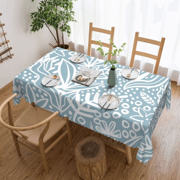 XMXT Polyester Rectangle Tablecloth, Blue Floral Pattern Waterproof Table Cloth Home Dinner Decor Table Cover for Holiday Party, 54 x 72 inches
