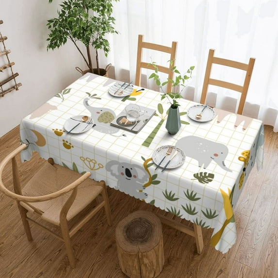 XMXT Polyester Rectangle Tablecloth, Cute Animal Stickers Waterproof Table Cloth Home Dinner Decor Table Cover for Holiday Party, 54 x 72 inches