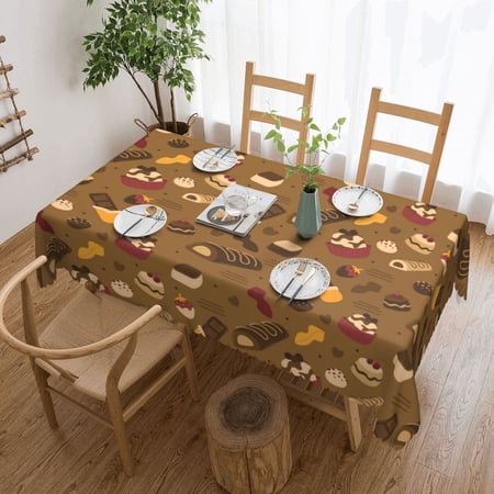 XMXT Polyester Rectangle Tablecloth, Funny Chocolate Illustration Waterproof Table Cloth Home Dinner Decor Table Cover for Holiday Party, 54 x 72 inches