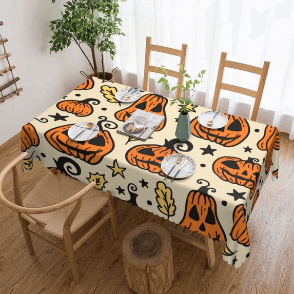 XMXT Polyester Rectangle Tablecloth, Halloween Pumpkin Stars Waterproof Table Cloth Home Dinner Decor Table Cover for Holiday Party, 54 x 72 inches