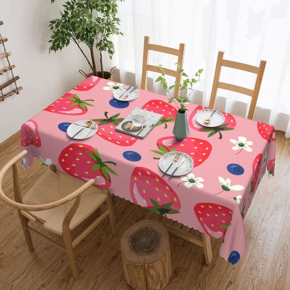 XMXT Polyester Rectangle Tablecloth, Juicy Strawberry Print Waterproof Table Cloth Home Dinner Decor Table Cover for Holiday Party, 54 x 72 inches