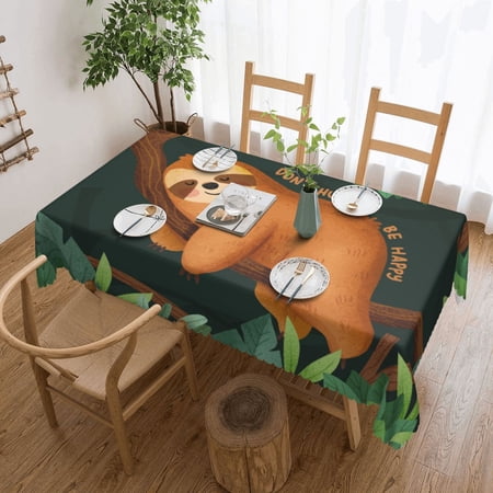 XMXT Polyester Rectangle Tablecloth, Sleeping Sloth Illustration Waterproof Table Cloth Home Dinner Decor Table Cover for Holiday Party, 54 x 72 inches