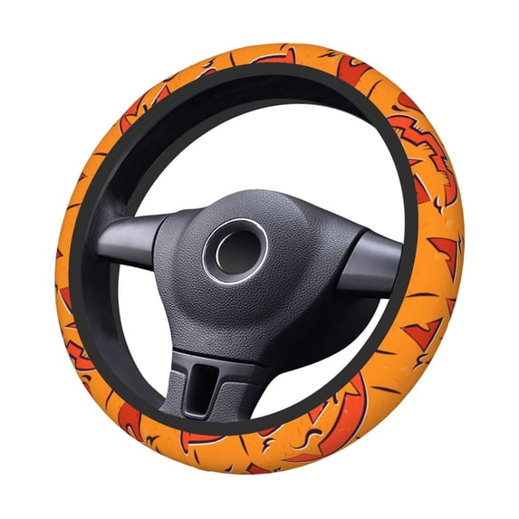 XMXT Pumpkin Ghost Faces Background Steering Wheel Cover, Elastic Non-Slip Universal Fit Car Decor Accessories Protector for Auto SUV Trucks