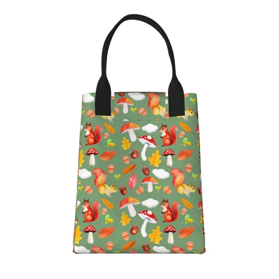 XMXT Reusable Lunch Bag Women, Autumn Mushroom Squirrel Insulated Lunch Tote for Office Travel