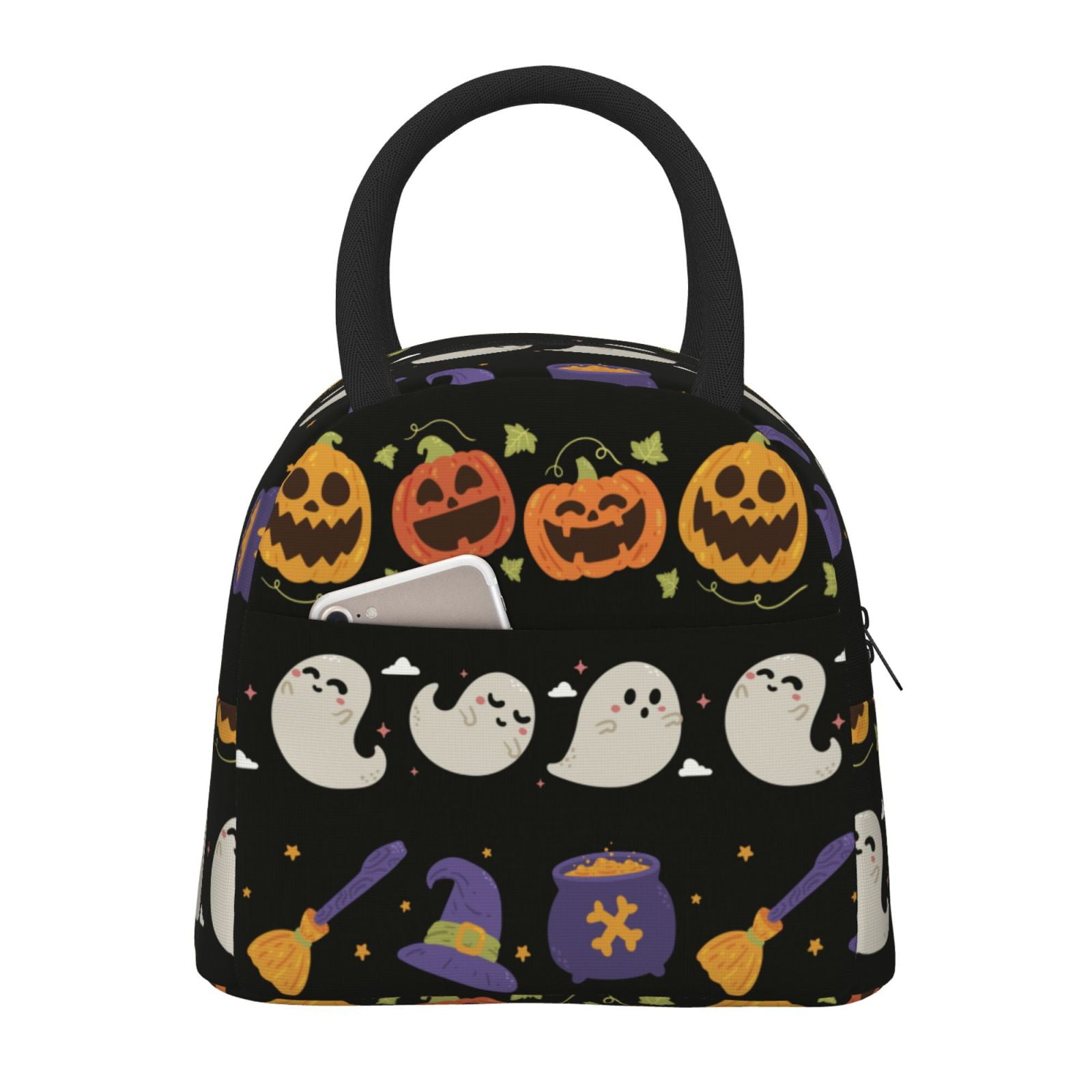 XMXT Reusable Lunch Bag Women, Cartoon Ghost Pumpkin Design Large