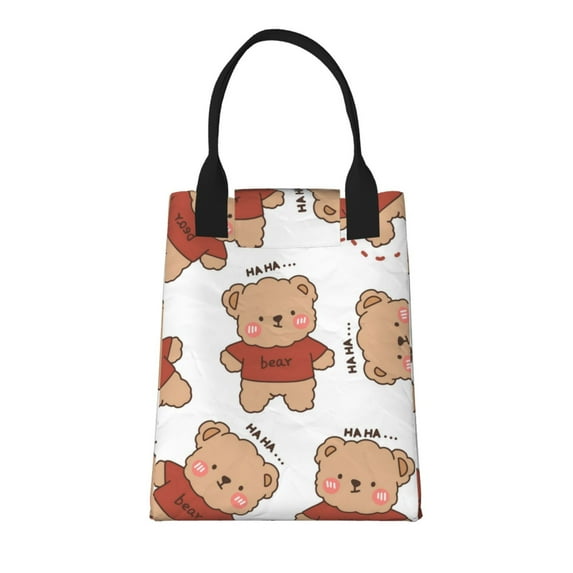 XMXT Reusable Lunch Bag Women, Cartoon Teddy Bear Print Insulated Lunch Tote for Office Travel