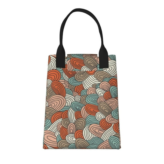 XMXT Reusable Lunch Bag Women, Colorful Abstract Lines Insulated Lunch Tote for Office Travel