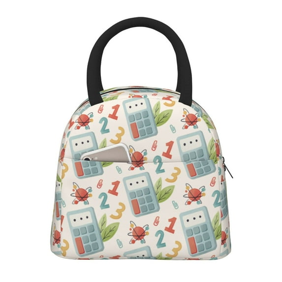 XMXT Reusable Lunch Bag Women, Cute Calculator Pattern Large Lunchbox Insulated Lunch Box for Work School, Multicolor