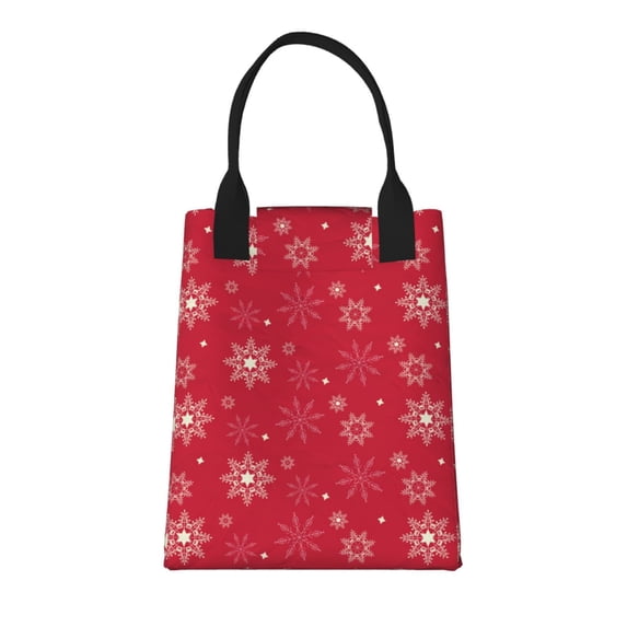 XMXT Reusable Lunch Bag Women, Red Christmas Snowflakes Large Lunchbox Insulated Lunch Box for Work School