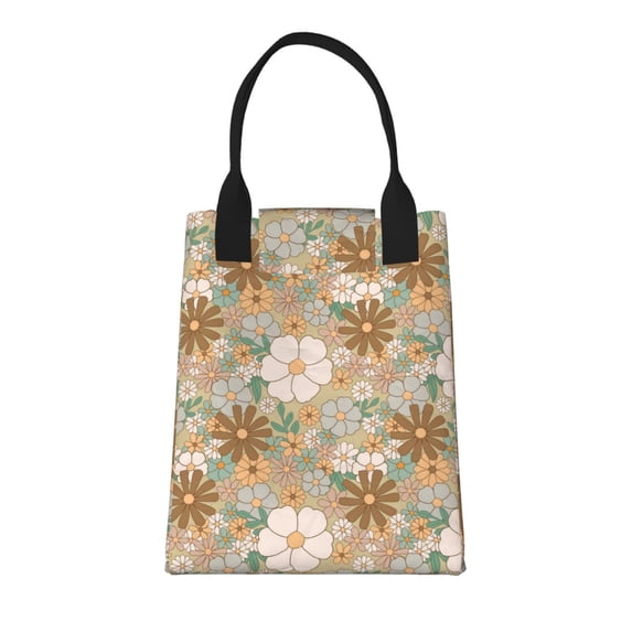 XMXT Reusable Lunch Bag Women, Retro Floral Design Print Insulated Lunch Tote for Office Travel
