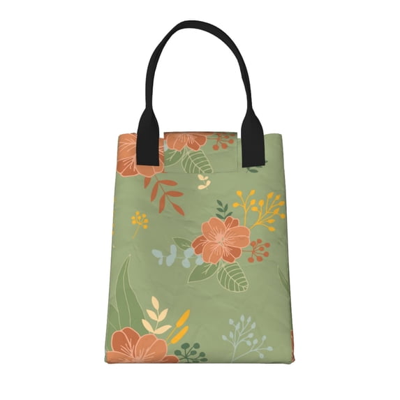 XMXT Reusable Lunch Bag Women, Vintage Red Flower Hand Painting Insulated Lunch Tote for Office Travel