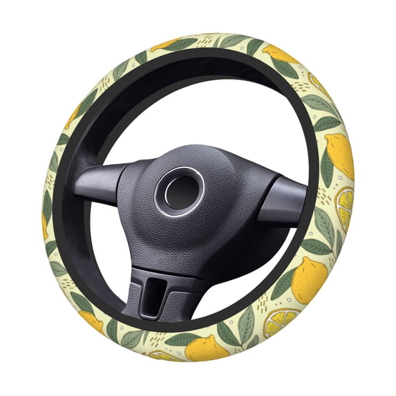 XMXT Seamless Lemon Cartoon Print Steering Wheel Cover, Elastic Non-Slip Universal Fit Car Decor Accessories Protector for Auto SUV Trucks
