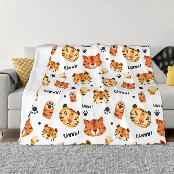 XMXT Throw Blanket, Cute Dumb Tiger Machine Washable Blankets for Sofa, 40 x 30 inches