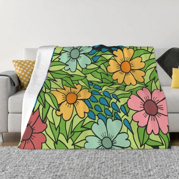 XMXT Throw Blanket, Flowers Floral Background Stamp Machine Washable Blankets for Sofa, 80 x 60 inches Multicolor
