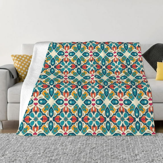 XMXT Throw Blanket, Moroccan Style Geometric Print Machine Washable Blankets for Sofa, 50 x 40 inches Multicolor