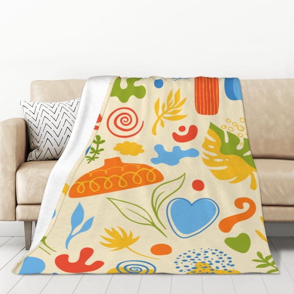 XMXT Throw Blanket, Orange Bottle Leaf Print Flannel Blanket for Bed Sofa, 50 x 70 inches