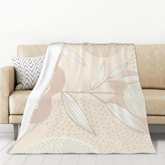 XMXT Throw Blanket, Pink Abstract Flower Plants Flannel Blanket for Bed Sofa, 50 x 70 inches