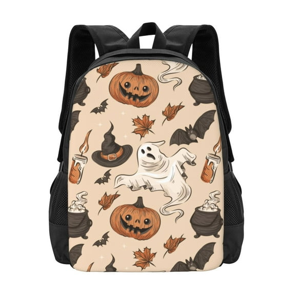 XMXT Travel Laptop Backpack for School Work, Pumpkin Ghost Faces Fun Print Large Capacity Bookbag Travel Bag Backpacks for Women Men