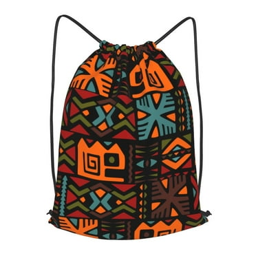 XMXT Unisex Drawstring Backpack for Women Men, African Tribal Decoration Graffiti Waterproof Gym Bag String Bags for Shopping Sport Travel, s