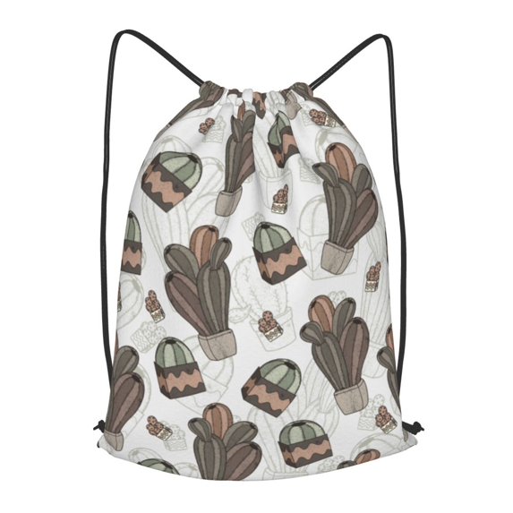 XMXT Unisex Drawstring Backpack for Women Men, Cactus Hand Painted Background Waterproof Gym Bag String Bags for Shopping Sport Travel, m