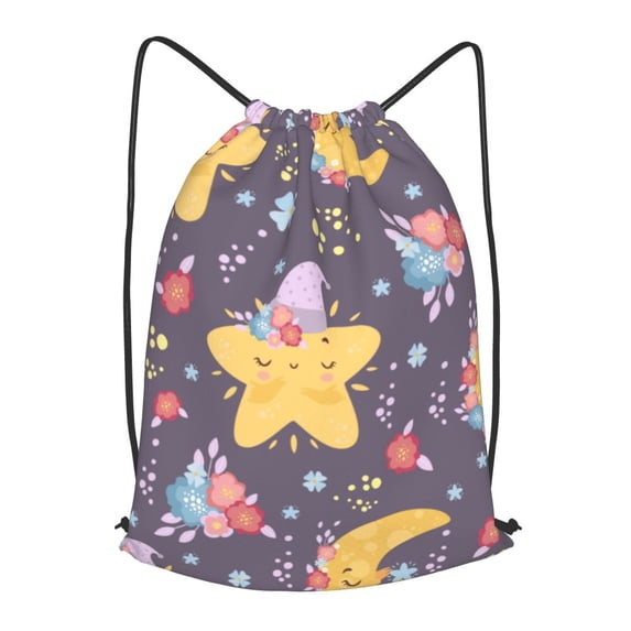 XMXT Unisex Drawstring Backpack for Women Men, Cartoon Stars and Moon Waterproof Gym Bag String Bags for Shopping Sport Travel, m