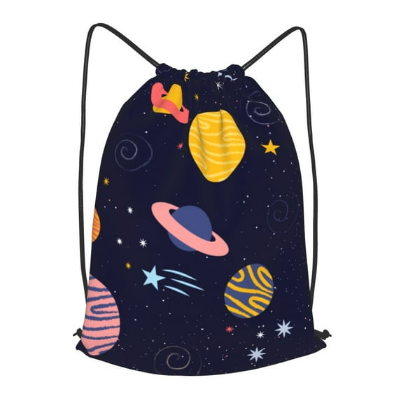 XMXT Unisex Drawstring Backpack for Women Men, Colorful Space Planet Waterproof Gym Bag String Bags for Shopping Sport Travel, m