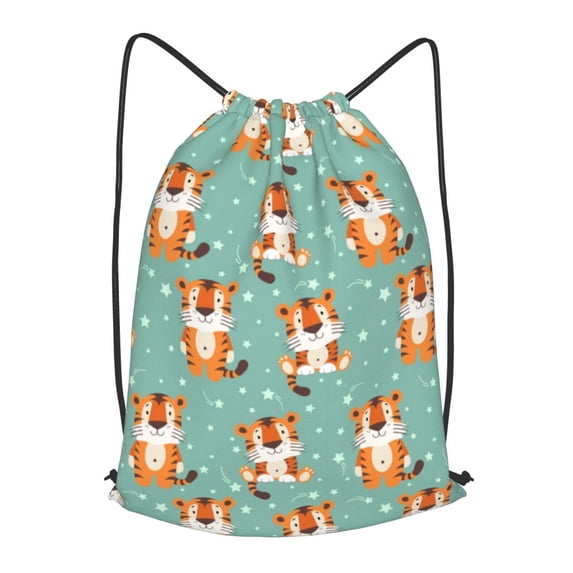 XMXT Unisex Drawstring Backpack for Women Men, Cute Cartoon Tiger Waterproof Gym Bag String Bags for Shopping Sport Travel, s