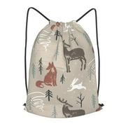XMXT Unisex Drawstring Backpack for Women Men, Cute Moose Fox Waterproof Gym Bag String Bags for Shopping Sport Travel, s