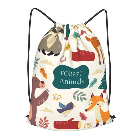 XMXT Unisex Drawstring Backpack for Women Men, Forest Cute Animals Waterproof Gym Bag String Bags for Shopping Sport Travel, m