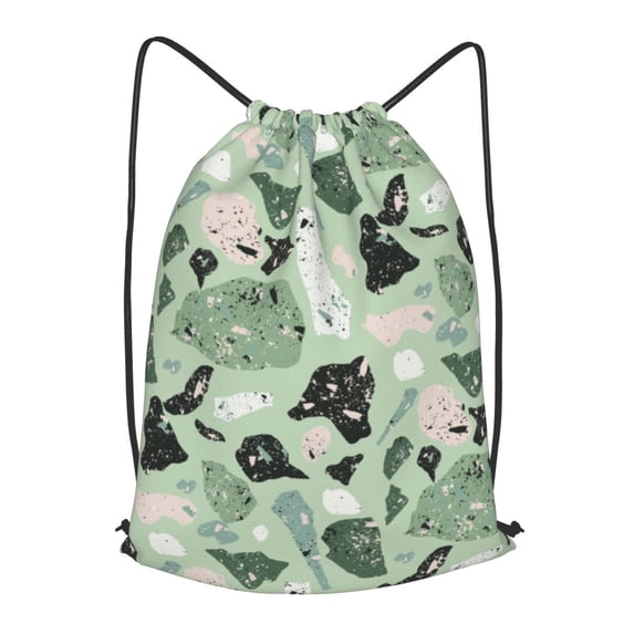 XMXT Unisex Drawstring Backpack for Women Men, Green Watercolor Stones Waterproof Gym Bag String Bags for Shopping Sport Travel, s