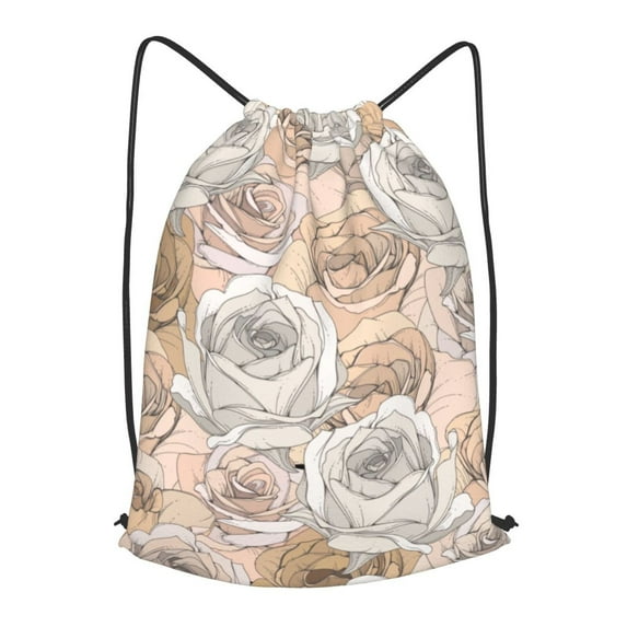 XMXT Unisex Drawstring Backpack for Women Men, Hand Drawn Elegant Rose Waterproof Gym Bag String Bags for Shopping Sport Travel, s