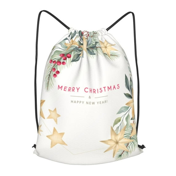 XMXT Unisex Drawstring Backpack for Women Men, Merry Christmas Decorations Background Waterproof Gym Bag String Bags for Shopping Sport Travel, s