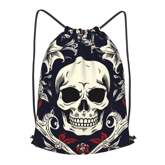 XMXT Unisex Drawstring Backpack for Women Men, Skulls Decor Background Waterproof Gym Bag String Bags for Shopping Sport Travel, m