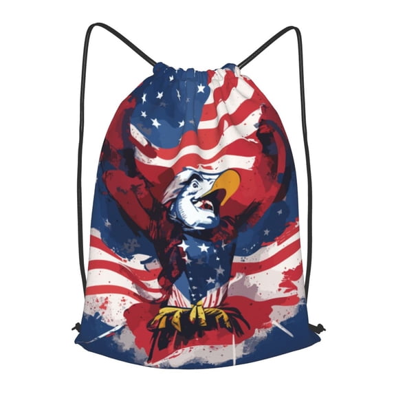 XMXT Unisex Drawstring Backpack for Women Men, Striped Flag Eagle Print Waterproof Gym Bag String Bags for Shopping Sport Travel, m