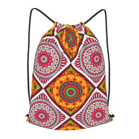 XMXT Unisex Drawstring Backpack for Women Men, Vintage Ethnic Seamless Prints Waterproof Gym Bag String Bags for Shopping Sport Travel, m