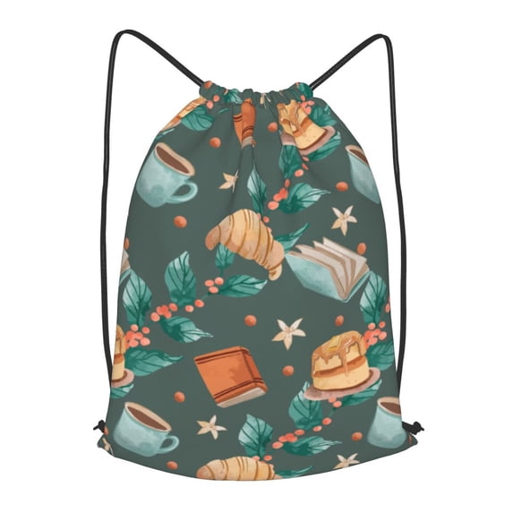 XMXT Unisex Drawstring Backpack for Women Men, Watercolor Dessert Illustration Waterproof Gym Bag String Bags for Shopping Sport Travel, s